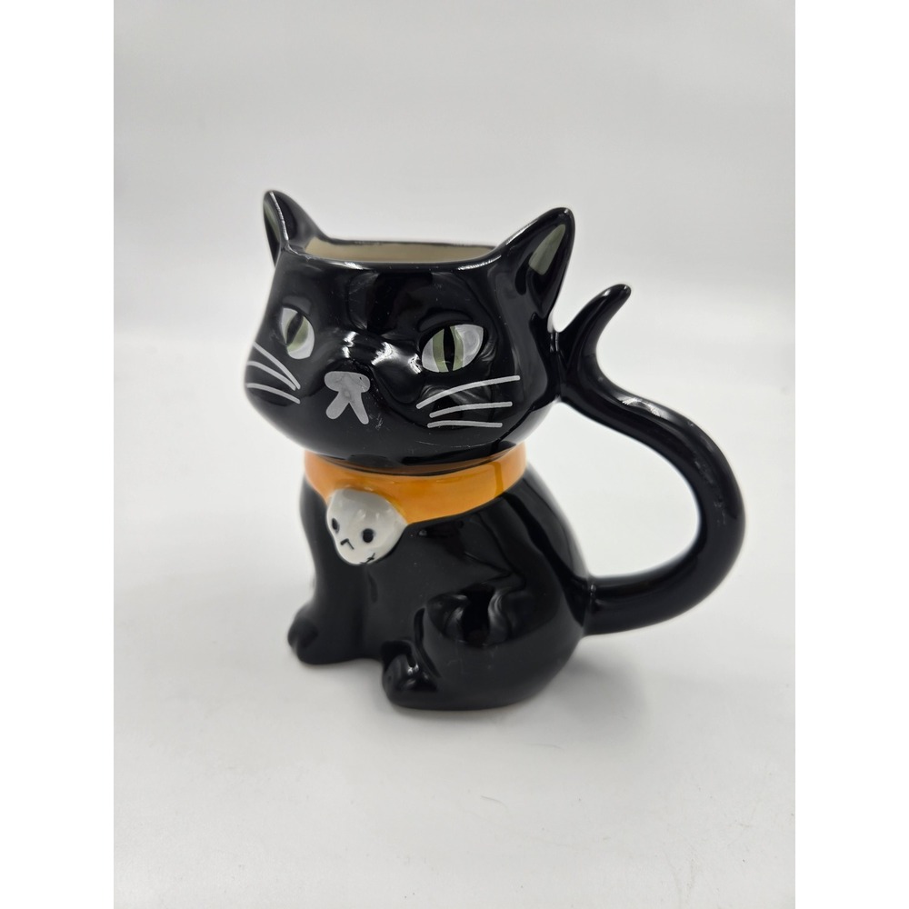 Hyde and EEK Boutique Black Cat Stoneware Mug Halloween Skull Collar 200-01-2599